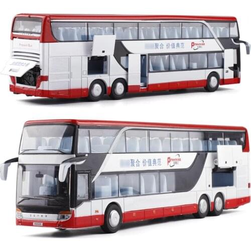 Childrens Model Car 1:32 Alloy Pull Back Bus Model High Imitation Double Sightseeing Bus Flash Childrens Birthday Gift Toy Car