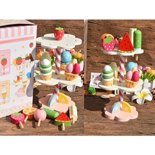 Baby Toys Simulation Magnetic Ice Cream Wooden Toys Set Pretend Play Kitchen Food Baby Infant Toys Food Birthday/Christmas Gift