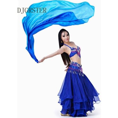 DJGRSTER 100% Silk Stage Performance Props 1PCS Dancing Silk Bamboo 200X110cm Long Silk Veils Fan Belly Dance Rainbow