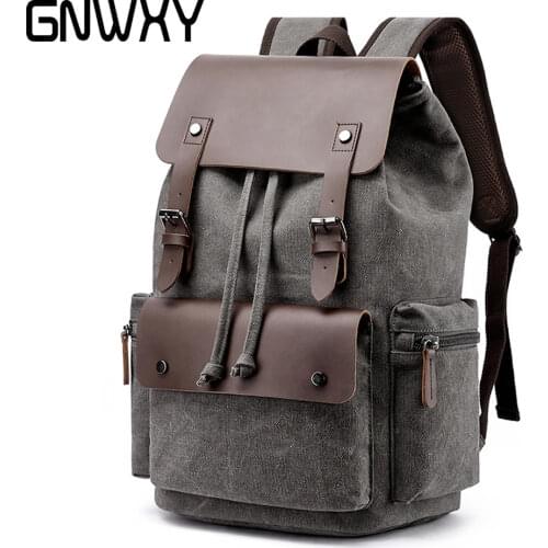 Canvas Casual Backpack Unisex Drawstring Design Laptop Backpack Student Schoolbag High Capacity Travel Backpack Dropshipping