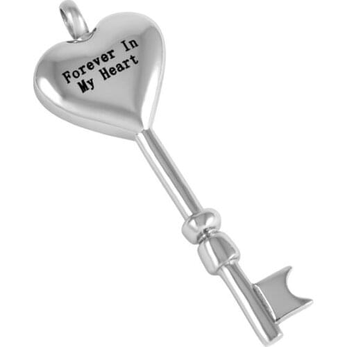 IJD8038 "Forever In My Heart "Heart Key Urn Necklace Cremation Jewelry Memorial Ash Keepsake with Free Kit Funnel