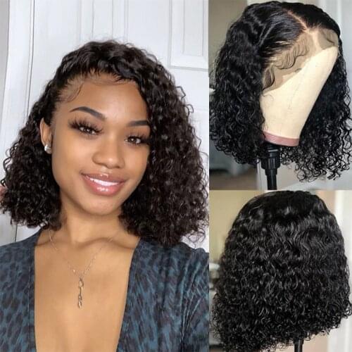 Short Bob Curly Human Hair Wigs Pre Plucked Baby Brazilian Frontal Remy 13x4 Lace Front Wigs For Black Women Water Wave Bob Wigs