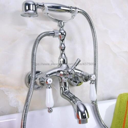 Wall Mounted Polished Chrome Clawfoot Bathtub Faucet telephone style Bath Shower Water Mixer tap with Handshower Nna219