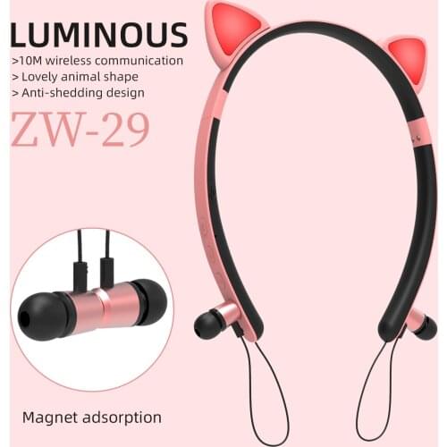 Cat Ears Earphones Wireless Magnetic Bluetooth Headphones TWS Earbuds Luminous Headset Headband With Microphone Hand free Call