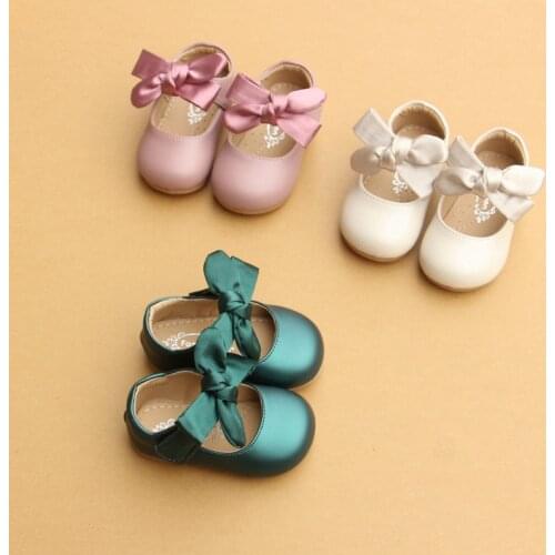 Baby Girl Anti-Slip Soft Shoes with PU Leather Solid Color Bowknot Round for Newborn Toddler Girl