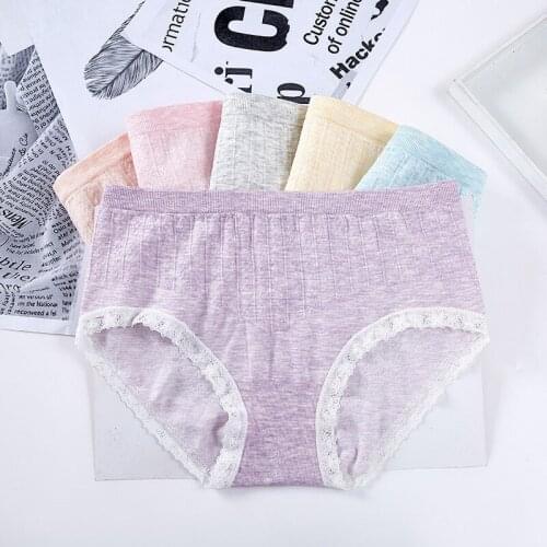 New seamless colorful cotton womens underwear womens twist stripe lace briefs plus size waist sexy cotton solid color gril bri