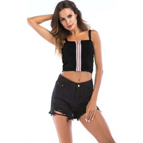 2021 autumn new camisole womens knitted zipper decoration all-match slim top bottoming shirt