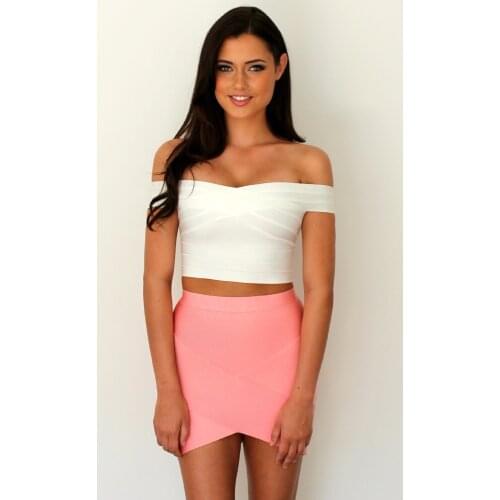 2020 wholesale solid white off shoulder rayon sexy short bandage top