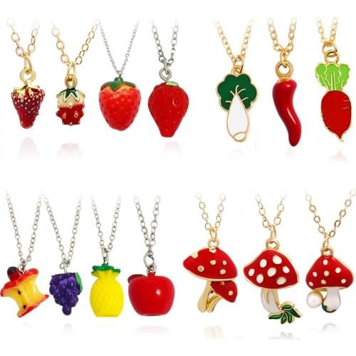 Fruit and vegetable Pendant Necklace Strawberry grape apple pineapple cabbage radish pepper mushroom Fashion Necklace