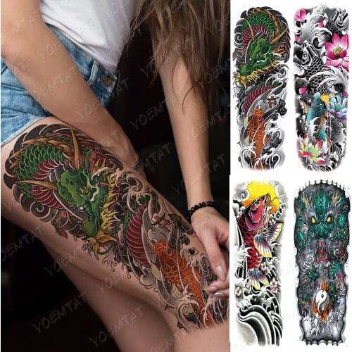 Full Arm Waterproof Temporary Tattoo Japanese Prajna Carp Dragon Sleeve Tatoo Sticker God Lotus Body Art Fake Tatto Women Men