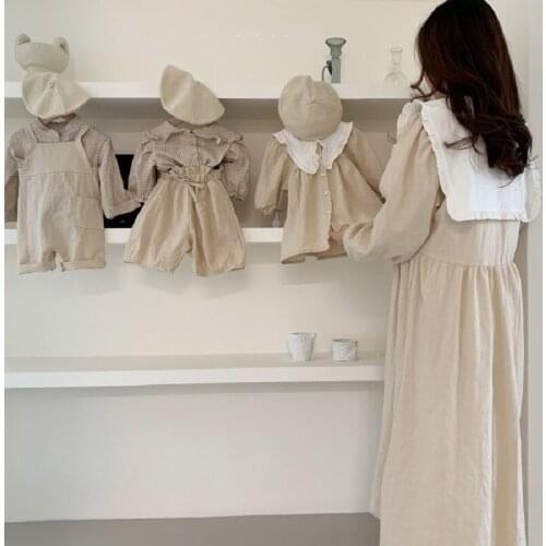 2021 New Spring Autumn Korean Parent-child Outfit Baby Girls Princess Dress Kids Plaid Long Sleeve Dresses