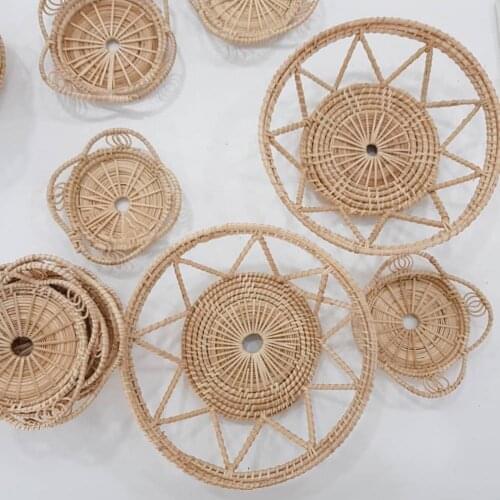 Woven Hollow Storage Tray Round Rattan Bread Basket Food Serving Platter Tea Tray Kitchen Organizer