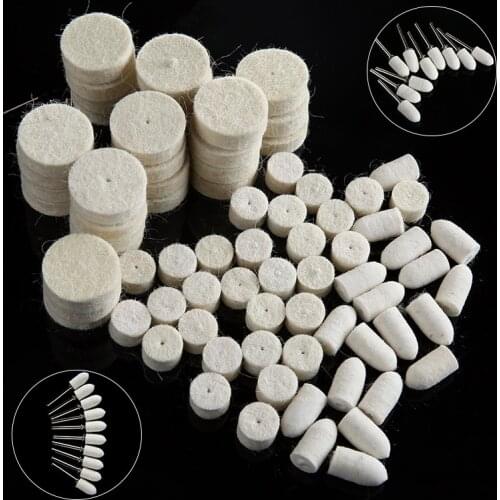 100pcs/kit Wool Felt Polishing Wheel Buffing Pad Tools +Mandrel For Jewelry Metal Surface Polishing Deburring Seam Edge Grinding