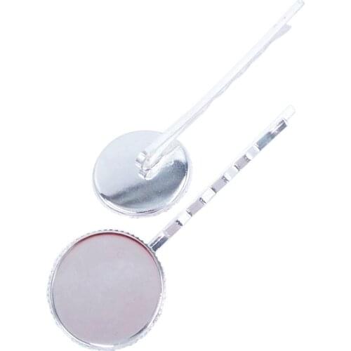Silver Plated 200piece Hair Pins with 20mm Round Bezel Blank Hairpins Base Tray Jewelry Findings Hair accessories HPF31