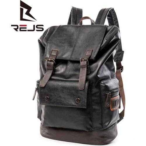 REJS LANGT Casual Mens Backpack High Quality Pu Leather Backpacks Laptop 13 Inch Fashion School Bag Waterproof Travel Mochila