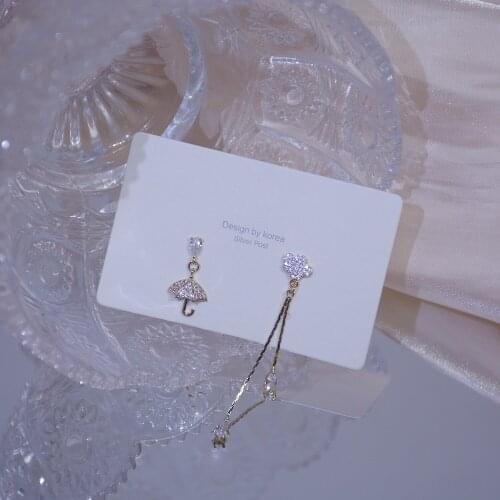 14k Real Gold Plated Fashion Jewelry Crystal Umbrella Cloud Exquisite Earrings for Woman Holiday Party Elegant Zircon Earring