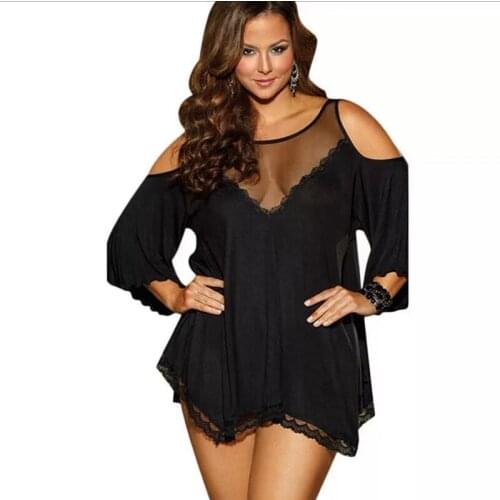 Solid Sexy Sleepwear Plus Size Lingerie 2XL Hot See-troughWomen Lace Sexy Sleep Dress Big Size Sexy Short Nightgowns Sleepwear
