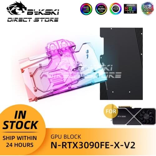 Bykski 3090 GPU Water Block Full Coverage For NVIDIA RTX 3090 Founders Edition Heatsink VGA Water Cooling A-RGB N-RTX3090FE-X-V2