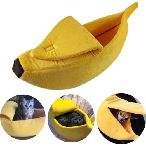 Funny Banana Shape Cat Bed House Cute Cozy Cat Mat Soft Fluffy Warm Durable Portable Pet Basket Kennel Dog Cushion Cat Supplies