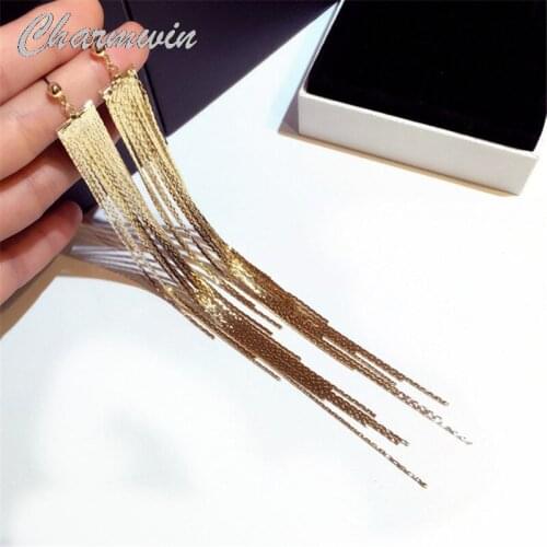 Charmwin New Fashion Statement Long Earrings For Women Danlge Earrings Exaggerated Trend Metal Ear Tassel Earrings Women Jewelry