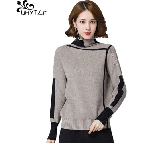 UHYTGF Autumn And Winter Knit Sweater Women Top Long sleeve Harajuku Turtleneck Pullover Sweater Female Loose Mujer Suéteres 965