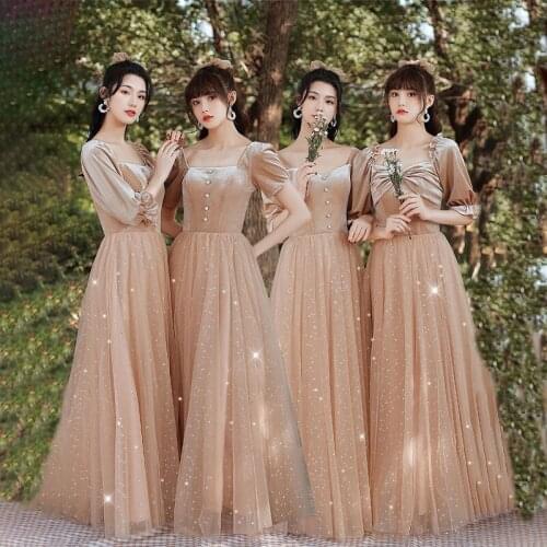 Bridesmaids Dresses Illusion Vintage V-Neck Half A-Line Sequined Pearls Lace Tulle Floor-Length Women Wedding Party Gown E388