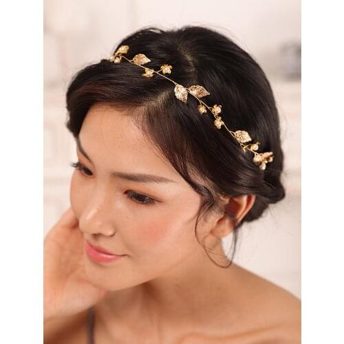 Gold Vintage Leaf Flower Bridal Headband Women Girl Hair band Bride to be Headdress Wedding Hair Accessories