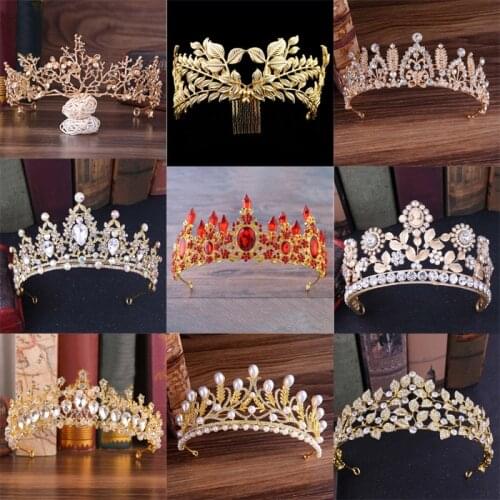 Gold Rhinestone Crystal Women Girl Tiaras and Crown Bride Diadem Headpiece Wedding Accessories Bridal Hair Jewelry