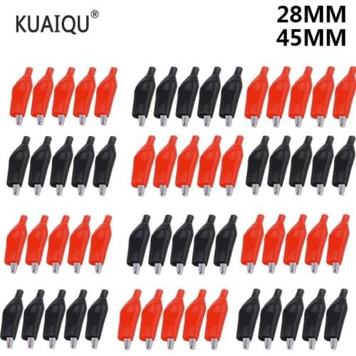 10pcs 45MM Metal Alligator Clip Crocodile 28MM Electrical Clamp Testing Probe Meter Black Red with Plastic Boot Car Auto Battery