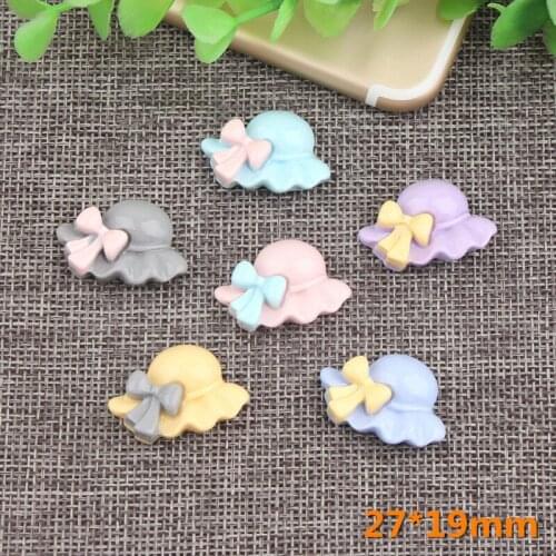 New Arrival 27*19mm Flatback Resin Cabochons Kawaii Ribbon Knot Bow Decorated Summer Fashion Hat Shape Clay Beads Charms 10pcs