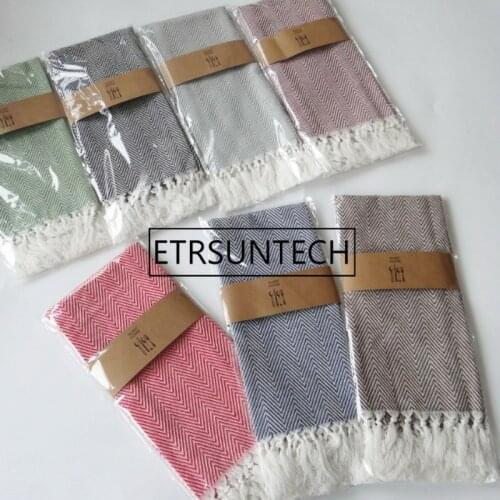 120pcs/lot Cotton Yarn Dyed Dish Towel With Hand-made Tassel Napkin Tea Towel Dishtowel Kitchen Towel Cleaning Cloth Multi