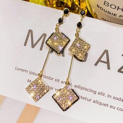 2021 Fashion 18 k Gold Jewelry New Korean Trend Long Crystal Earrings Bijoux Femme Brincos Stud Earrings For Women Girls