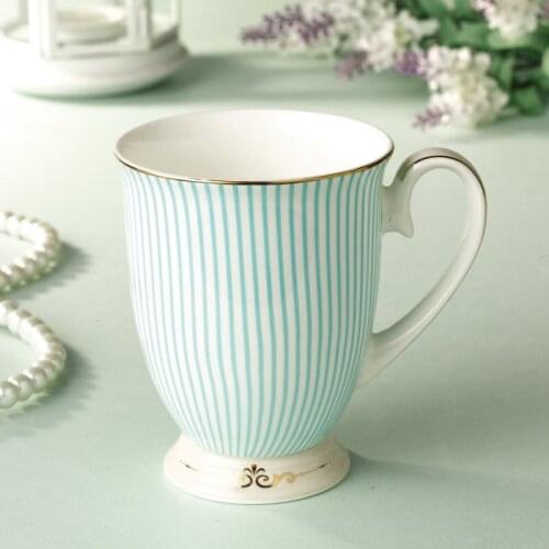 British Purified Bone China Coffee Cups And Gold Plating Ceramic Tea Cup Fashion Striped Design NJ80510