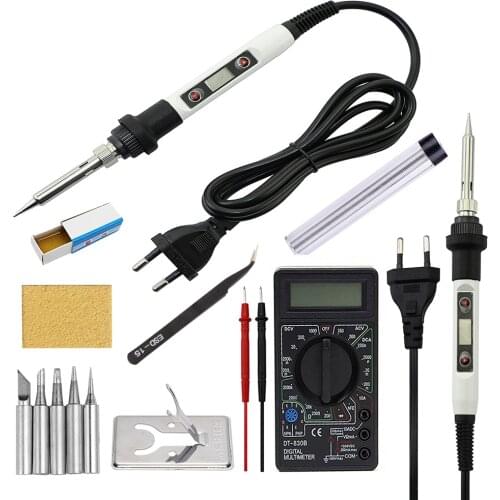 80W Temperature Adjustable Digital Electric Soldering Iron With Solder Wire Multimeter Repair Welding Kit