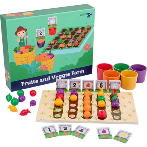 Baby Toys Montessori Educational Vegetables Fruits Color Sorting Toys Cup Counting Shape Matching Farm Game Development Toys