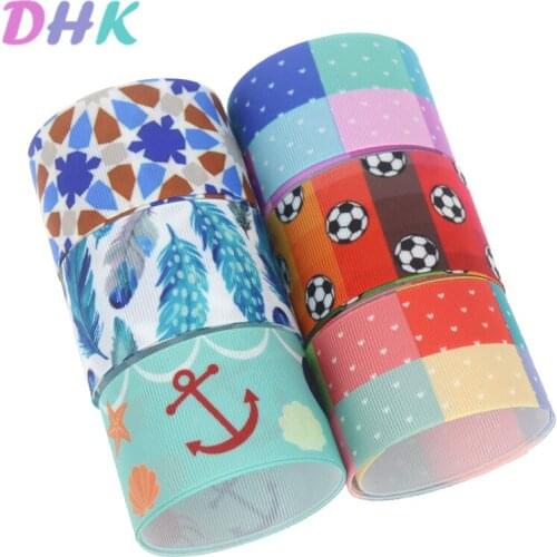 DHK 1.5'' 5yards anchor dot football feather Printed Grosgrain Ribbon Accessory Hairbow Headwear Decoration DIY 38mm E1797