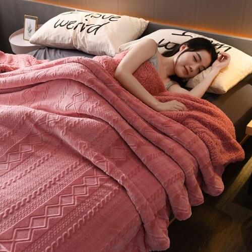 Solid color lamb blanket double layer flannel blanket thickened warm comfortable coral blanket gift blanket