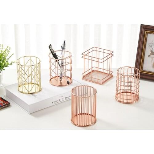 Cosmetics Makeup Brushes Storage Box Cylindrical Case Storage Lipstick Brush Pen Holder Organizer Wrought Iron Pen Storage