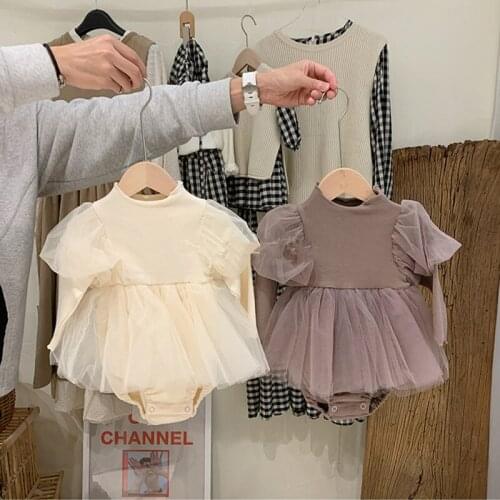 Newborn baby girl dress Western style fungus Puffy yarn Dresses Romper Cotton long Sleeve Princess Dresses and Headband
