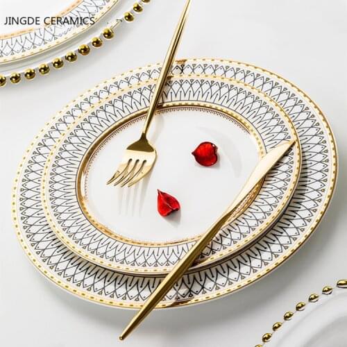 Ceramic restaurant swing plate home decoration set plate gold glaze color tableware Western steak flat plate free shipping