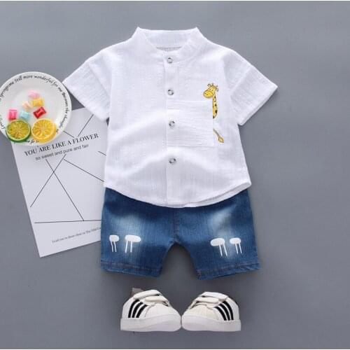 Baby boy clothes summer new cartoon giraffe leisure short sleeve 2 two-piece suit boy cotton suit childrens clothing baby suit