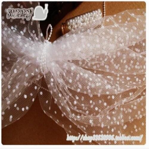 Free Shipping White Flock Printing Gauze Small Polka Dot Hard Lace Fabric Width 140cm 2M/lot