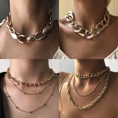 Punk Miami Cuban Choker Necklace Collar Statement Hip Hop Big Chunky Aluminum Gold Color Thick Chain Necklace Women Jewelry