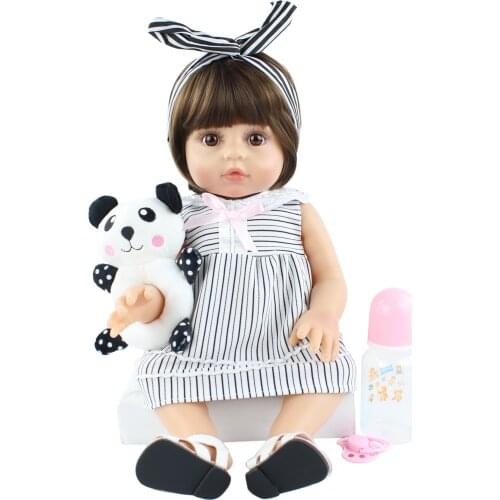 48cm Full Silicone Reborn Baby Doll Toy For Girl Like Real 19 inch Soft Vinyl Cute Dress Up Bathe Boneca Child Birthday Gift