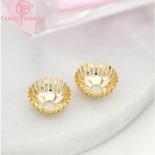 10PCS 11MM 24K Gold Color Plated Brass Flower Beads Caps High Quality Diy Jewelry Findings Earrings Accessories