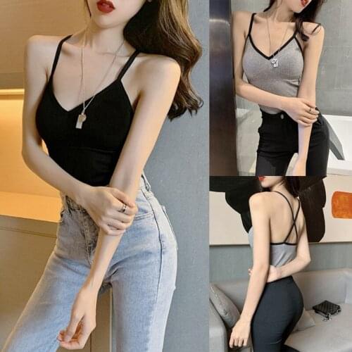 Hot kf-Womens V-Neck Cross Beautiful Back Base Tube Top Long Inner Belt Vest One Size