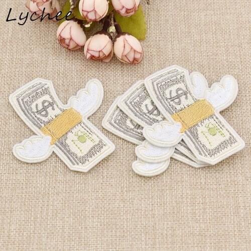 Lychee 4pcs Cartoon Flying Wings Money Dollars Embroidered Applique Badge Collar Iron On Sewing Patch DIY Craft