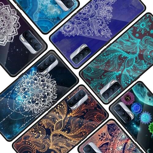 Mandala Chakra Yoga for OPPO Realme 7i 7 6 5 Pro C3 XT A9 2020 A52 Find X2Lite Luxury Tempered Glass Phone Case Cover