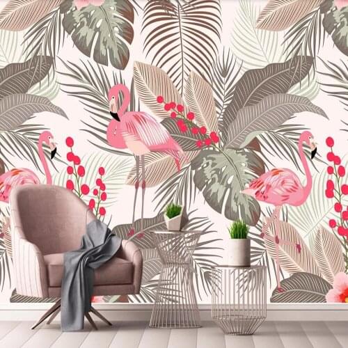 Milofi custom large 3D wallpaper mural Nordic simple flamingo tropical leaves living room wall decoration wallpaper mural