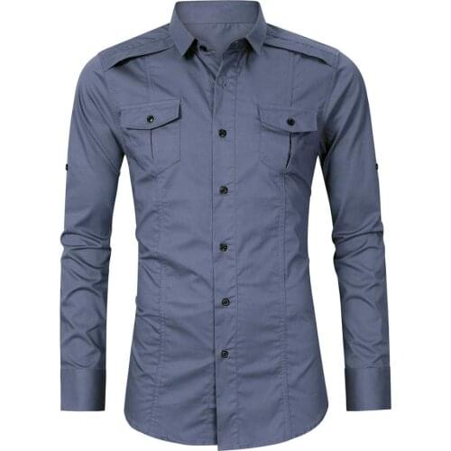 2020 Autumn Men Casual Shirt Fashion Long Sleeve Safari Style Cotton Shirt Camisa Masculina